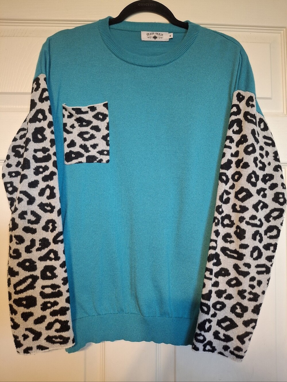 Crazy Train Women's Crewneck Sweater with Leopard Accent